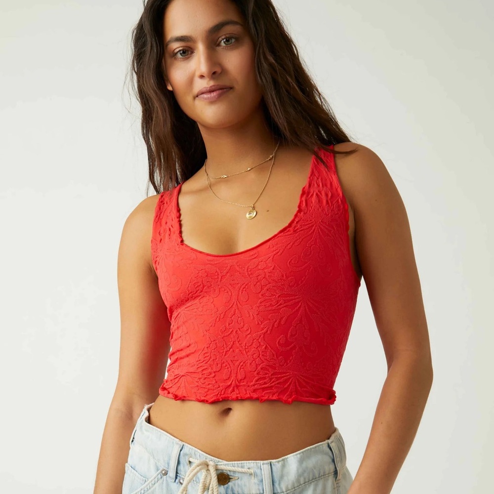 Free People Red Lace Crop Tank Top